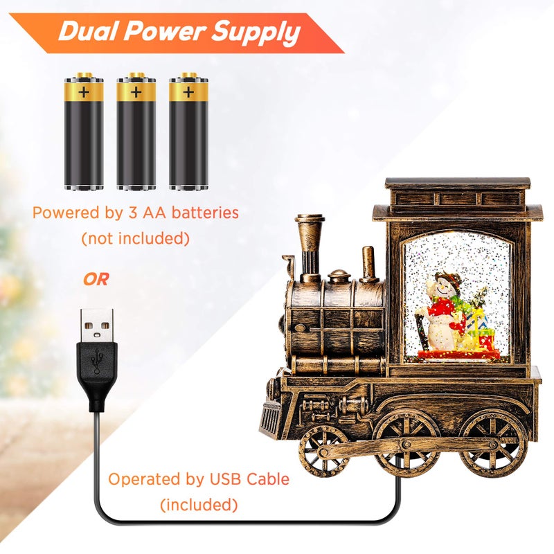 IPOW Christmas Snow Globe Lantern Train with Water Swirling Glitter, Musical and Lighted 6 Hours Timer USB Powered & Battery Operated Music Box for Christmas Home Decoration Gift, Snowman Scene - Image 3